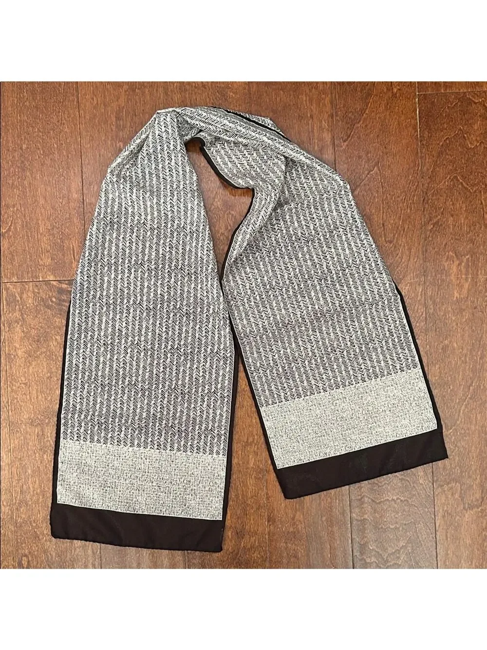 Hand Rolled Neutral Black and Taupe Rectangle Scarf, Lightweight and Versatile